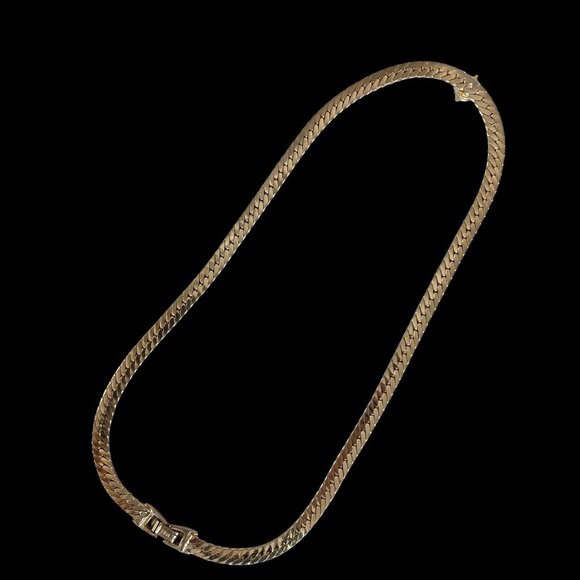 Vintage Gold Tone Solitaire Rhinesotne Necklace Herringbone Chain 17in Korea - Picture 7 of 13
